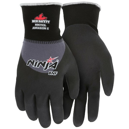 Mcr Safety Ninja Gloves, Large, Nylon, Black, Knit Wrist Cuff, PR N96793L
